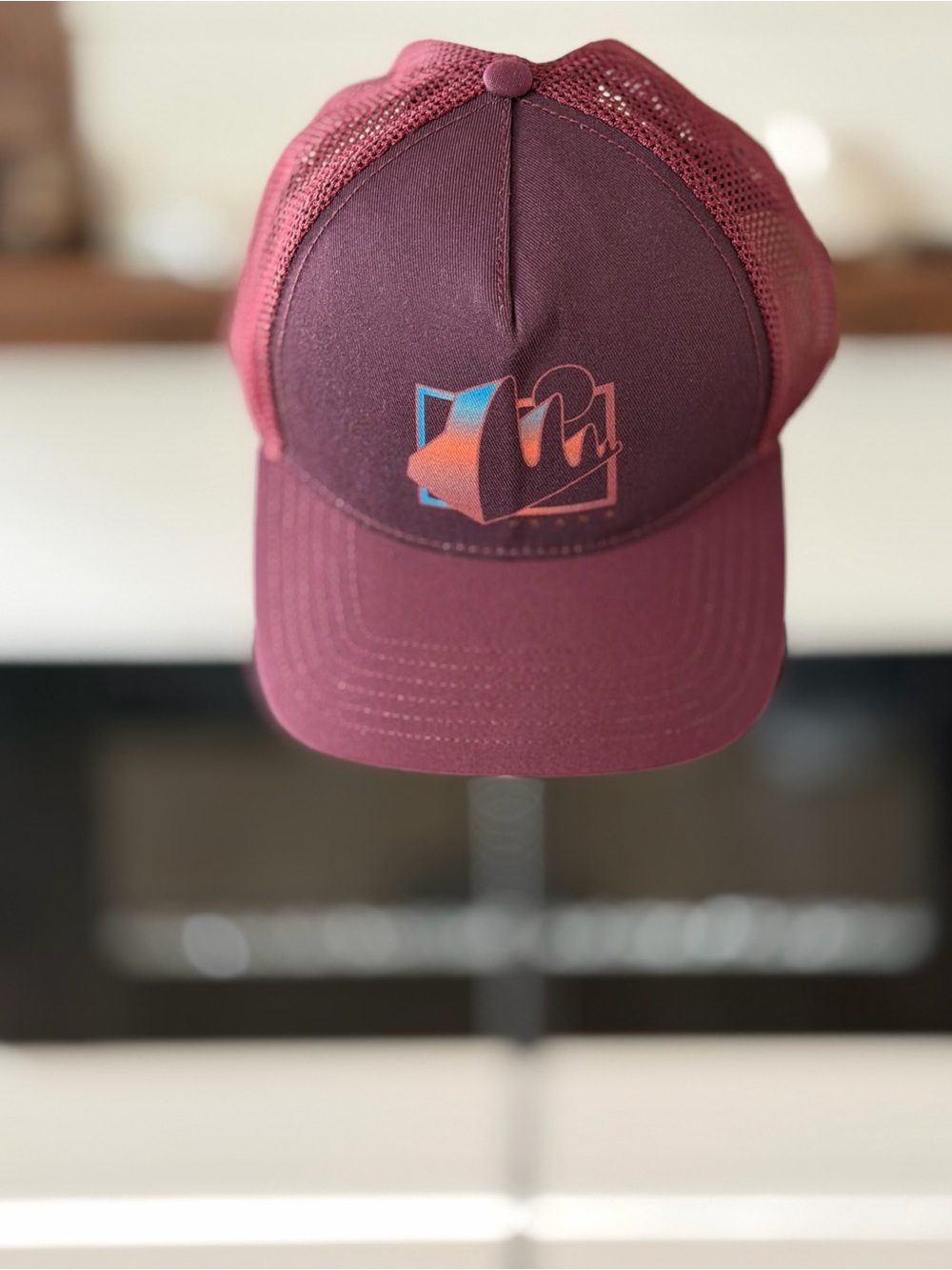 Prana Burgundy Mesh Trucker Hat with Multicolor Logo
